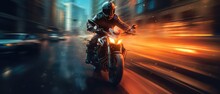 Motorcycle. Professional Motorbike Rider, Riding With High Speed On The Way Road. Way. Concept Of Motosport, Speed, Hobby, Journey, Activity. Sport