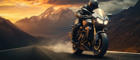 Wall Mural - Motorcycle. Professional motorbike rider, riding with high speed on the way road. Way. Concept of motosport, speed, hobby, journey, activity. Sport