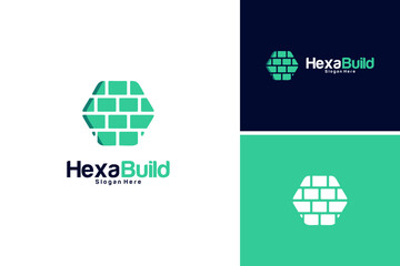 Wall Mural - Vector hexagon build brick construction real estate business logo design template