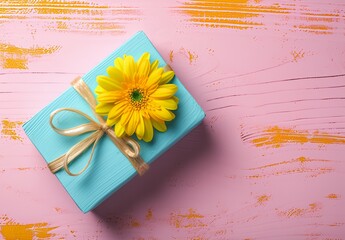 Wall Mural - wrapped gifts with flowers on a wooden background