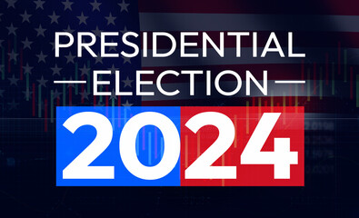 Wall Mural - Economy of the United States and Presidential Election 2024 concept background with American flag and typography