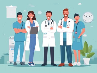 Wall Mural - Vector of a medical staff, group of doctors and nurses