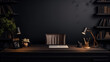 © Iqra Iltaf - Luxury Office Background, Luxury Home Office Background, A black and gold office with a leather chair and a desk with a lamp, AI generated