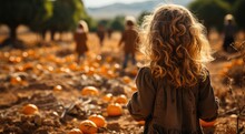 Under The Crisp Autumn Sky, A Young Girl Stands In A Vibrant Pumpkin Patch, Surrounded By The Earthy Colors Of Nature And Adorned In Warm Clothing, Mesmerized By The Abundance Of Orange Vegetables Sc