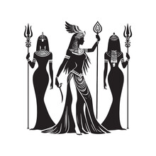 Noble Narrative: Cleopatra Silhouette Set Narrating The Noble Tale Of An Empress In Shadows - Cleopatra Illustration - Cleopatra Vector - Cleopatra Egyptian Goddess Silhouette
