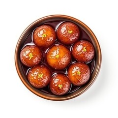 Wall Mural - Sweet Indian dessert, Gulab Jamun served in a round dish isolated on white background