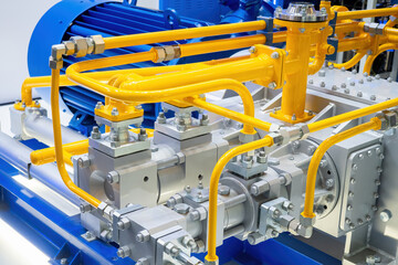 Poster - gas control equipment. pumping station for pumping fuel. gas facilities with multiple flange connect
