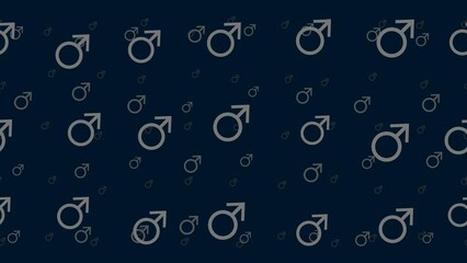 Poster - Mars symbols float horizontally from left to right. Parallax fly effect. Floating symbols are located randomly. Seamless looped 4k animation on dark blue background
