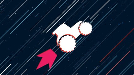Poster - Tractor symbol flies through the universe on a jet propulsion. The symbol in the center is shaking due to high speed. Seamless looped 4k animation on dark blue background with stars
