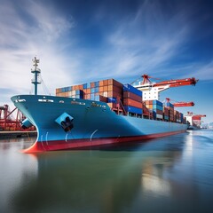 Large cargo ship with containers in the port