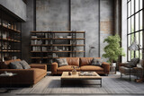 Fototapeta  - Living room loft in industrial style