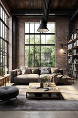 Wall Mural - Living room loft in industrial style