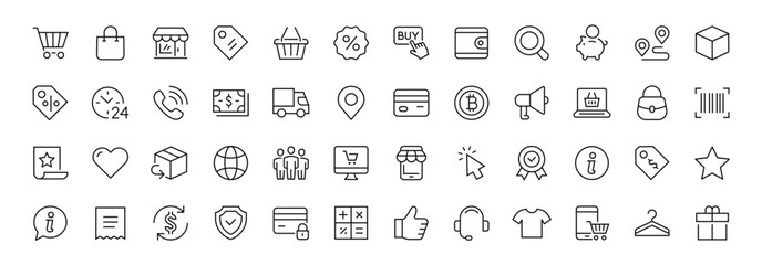 Poster - Shopping and e-commerce thin line icons set. Shop symbols. Vector