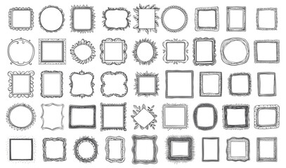 Wall Mural - hand drawn simple frames. doodle sketch frame set, black vector sketched photo borders isolated on w