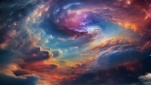Space Atmosphere Background. Animated Movement Of Gently Rotating Clouds With Beautiful Bright Colors.
