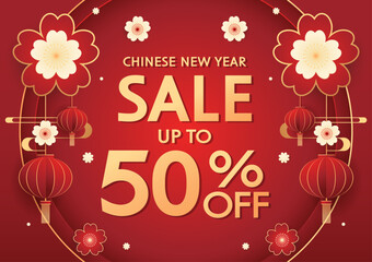 Wall Mural - Chinese new year sale banner. Happy Chinese new year 2024. Chinese New Year Sale Promotion Template.