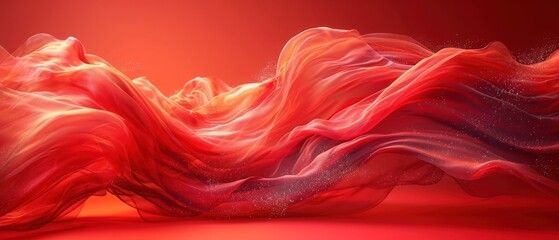 Canvas Print -  a painting of a red and white wave on a red background with a red light in the middle of the wave and a red light in the middle of the wave.