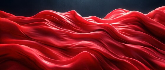 Poster -  a painting of a wave of red fabric on a black background with a light shining in the middle of the image and a black background with a light shining in the middle.