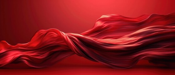 Sticker -  a red silk fabric blowing in the wind on a red background with a red wall in the background and a red wall in the foreground with a red light.