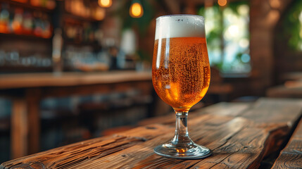 Wall Mural - glass of beer on wooden table