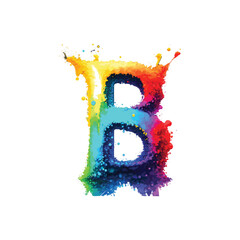 Wall Mural - Realistic B letter with color splash on white background, rainbow splash, abstract watercolor splashes