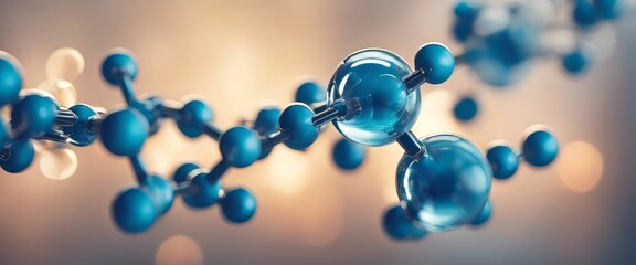yaluronic acid molecules. Hydrated chemicals, molecular structure and blue spherical molecule