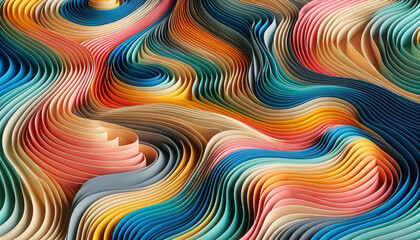 Leinwandbilder - seamless background with colorful wavy paper layers creating a flowing dynamic pattern