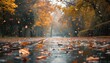 Autumn yellow withered leaves on a blurred background. AI generated illustration