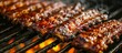 A mouth-watering platter of succulent ribs sizzling on a charcoal grill, showcasing the flavorful diversity of global cuisine from churrasco to kebab to yakitori