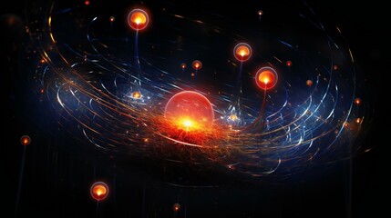 Wall Mural - Abstract Space Exploration: Illustration with Blue and Black Background, Stars, and Cosmic Elements
