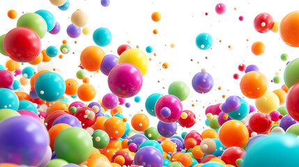 Colorful rainbow matte and glossy balls of different size on white. Abstract background of glossy multicolored balls and bubbles floating on white background. Colorful 3D render of vibrant spheres