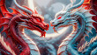 Dragons Yin and Yang, warriors of opposites. Two fantastic Chinese dragons. Year of the Dragon according to the eastern horoscope
