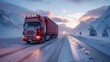 
An Ice Road Trucker Navigating a Large Rig Over a Frozen Lake, Illustrating the Perils of Winter Driving in Remote Areas