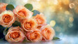 Piękny bukiet brzoskwiniowych róż, kocham, dekoracja karta, generative ai