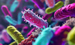 colorful gut bacteria and microbes close-up