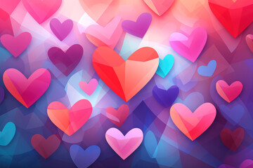 Wall Mural - Colorful geometric shapes hearts pattern background. Valentine's Day card