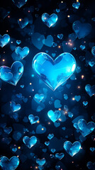 Wall Mural - Blue hearts on beautiful dark background. Valentine's Day card