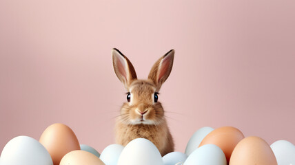  brown easter bunny ears on a pastel and minimalist background 