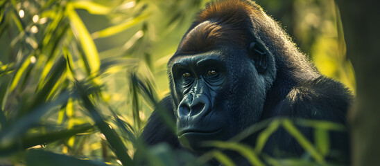 Poster - Silverback Gorilla in a jungle, portrait of a gorilla