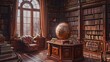 A World of Knowledge: A Vintage Library with a Globe and Books Generative AI