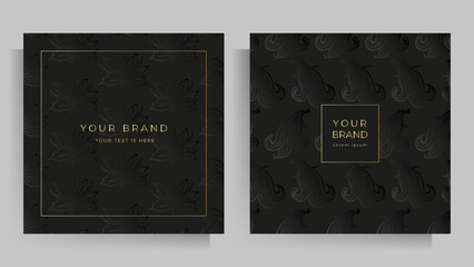 Cover design for your menu, wedding invitation, card, folder, notepad. Elegant floral pattern in black and gold. Set of square format templates. Vector illustration.