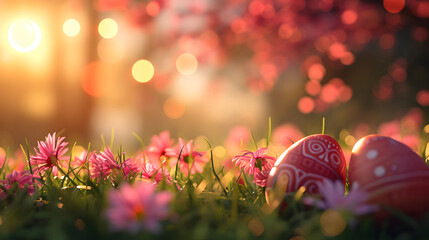 Sticker - Pink Easter Background Wallpaper, Cute Easter egg background