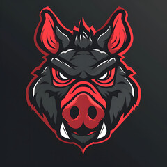 Poster - Flat Vector Logo of a Angry Hog, Grey Background