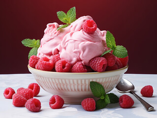 Wall Mural - Awesome Raspberry ice cream in bowl