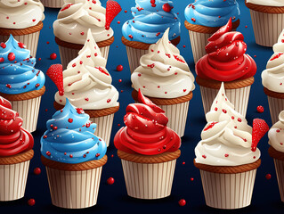 Wall Mural - Wonderful 4th of July seamless pattern with cupcakes and ice-cream