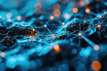 Poster - A visionary representation of nanotechnology in blue hues, showcasing illuminated lattice structures, emblematic of groundbreaking advancements in biotechnology