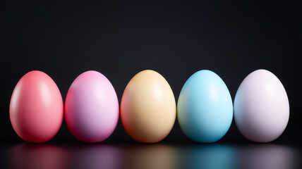 Sticker -  Six pastel colored easter eggs on a isolated black background 