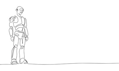Fototapete - One line continuous robot. Line art robot isolated on white background. Hand drawn vector art.