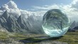 Fantasy landscape in a glass sphere 3d rendering computer digital drawing generative ai