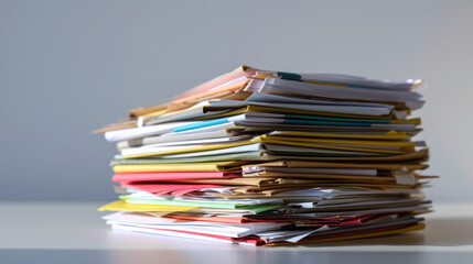 Wall Mural - Stack of assorted colorful papers and folders, likely representing organization, administration, or paperwork.